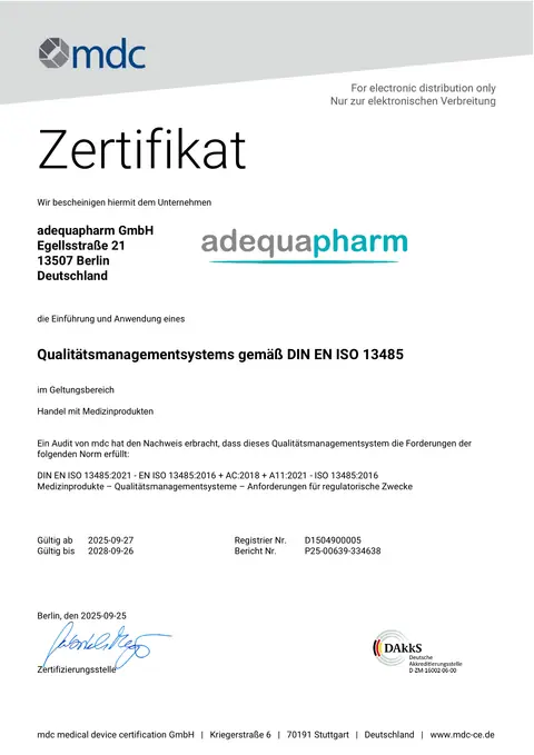 Zertifikat DIN EN ISO 13485, PDF